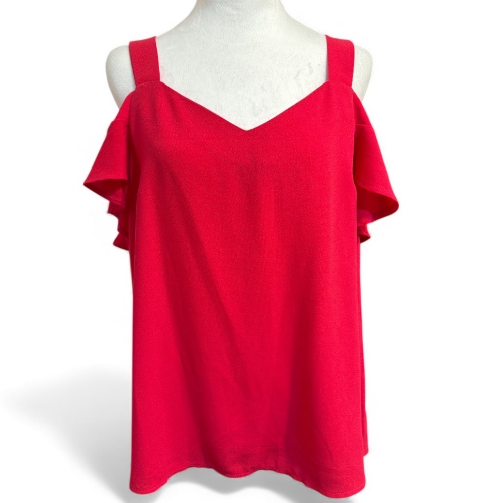 Kut from the Kloth women’s med top bright pink cold shoulder ruffle sleeve EUC
